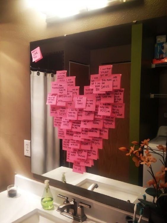 Decorate your kid's bathroom mirror with this heart made out of sticky notes.