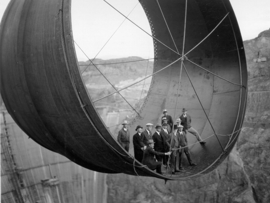 This group of officials posing for a portrait during the construction of the Hoover Dam in 1935.