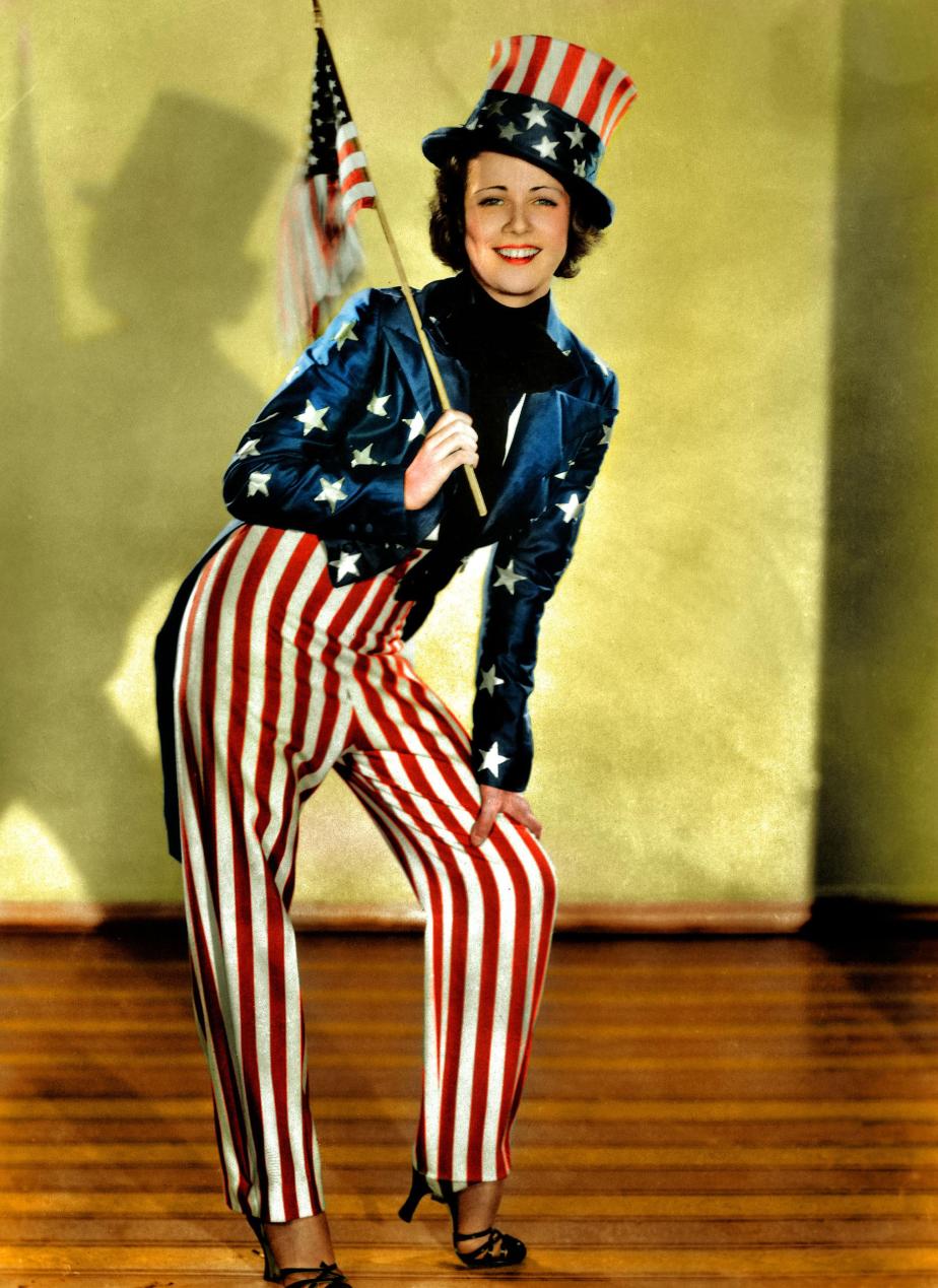 American Actress Gloria Shea rehearsing in New York to celebrate Independence Day on July 4, 1932.